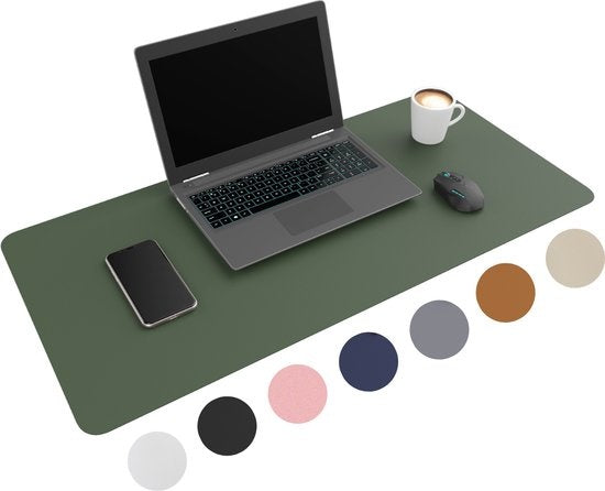 WURK - Sous-main professionnel en similicuir - Accessoires de bureau - Tapis de souris XXL- Avec attache-câble - 90x45 - Vert foncé