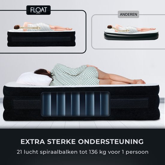 FLOAT VersaVento - Lit gonflable 1 personne avec pompe électrique intégrée - Gonflage rapide en 3 minutes - 2 sacs de rangement en velcro, sac de transport et kit de réparation inclus - 194 x 99 x 45 cm - Matelas gonflable autogonflant pour une personne -