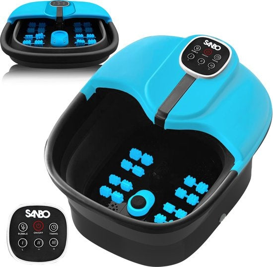 Sanbo Bain de pieds - Massage - Noir / Bleu - Chauffe jusqu'à 49°C - Pliable - Appareil de massage des pieds