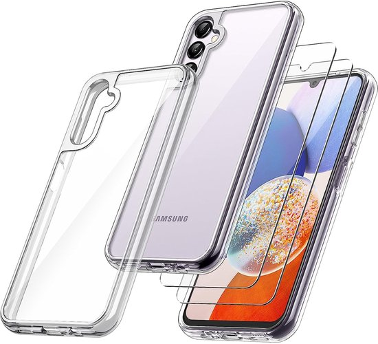 Podec Case Suitable for Samsung Galaxy A14 5G Transparent Phone Case - Anti-Shock Case Cover with 2x Screen Protector