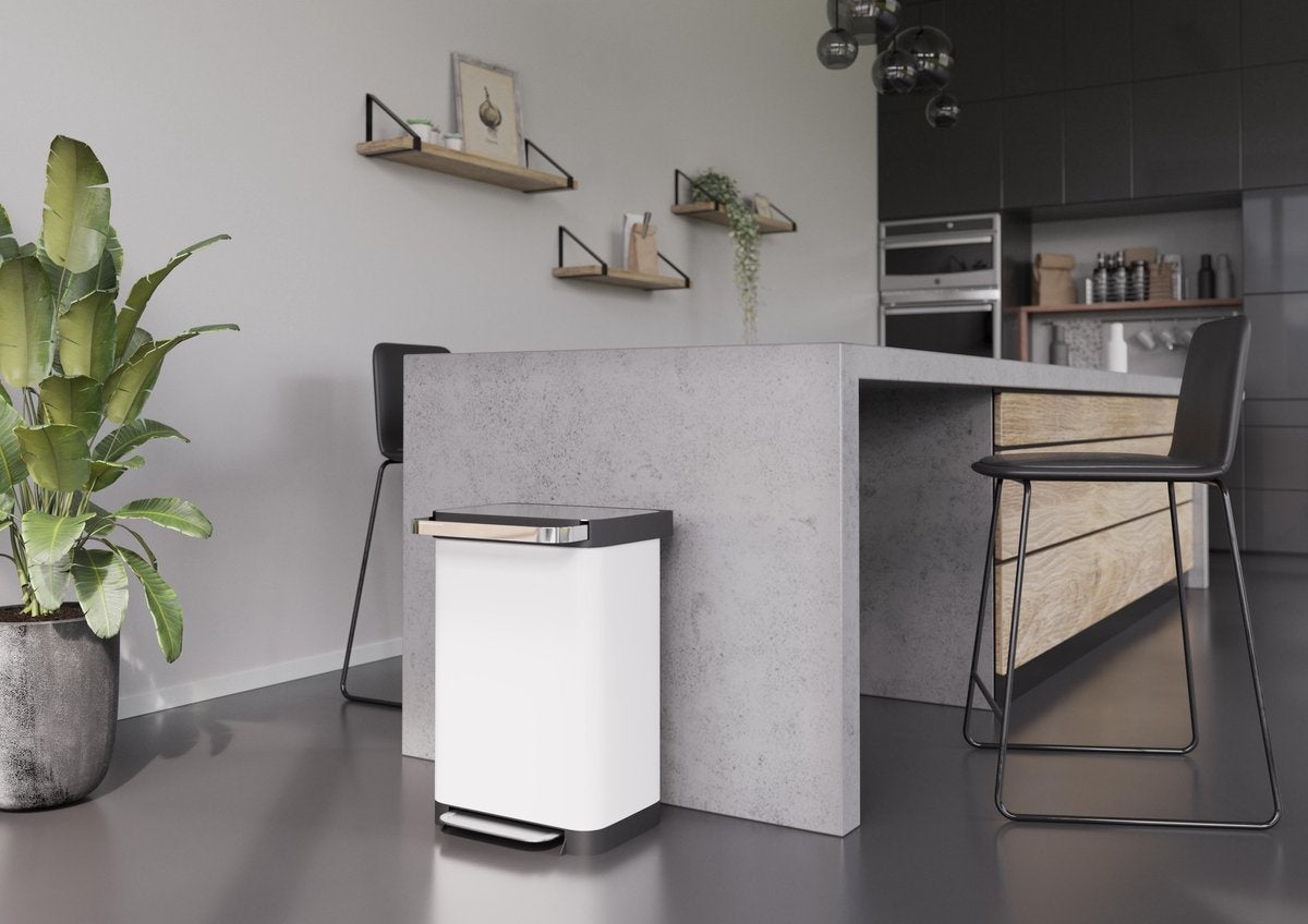 Prullenbak met pedaal - 50 liter - RVS - Wit - Pedaalemmer Homra Pullix - Automatisch Lucht Filter - Odor Control - 50L capaciteit - Soft Close Deksel - Afvalemmer - Met Hengsel - Afval Aandrukken - Design - Hygiënisch