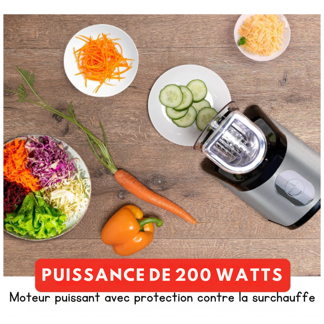 Coupe-légumes électrique Alpina - Mandoline - 4 lames en acier inoxydable -  200W - Noir/gris