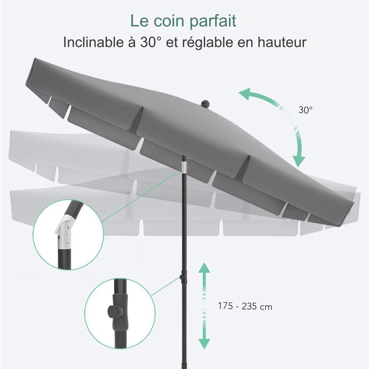 Parasol - LifeGoods - 30° inclinable - Imperméable - Avec housse - 200x125cm - Gris foncé