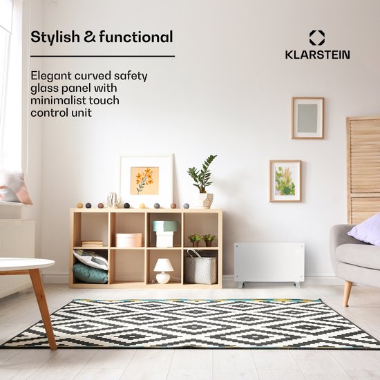 Chauffage électrique à faible consommation d'énergie Klarstein pour la maison, convecteur intelligent et autonome de 2 000 W à faible consommation d'énergie avec thermostat, design fin et portable, chauffage silencieux, chauffage à accumulation et panneau