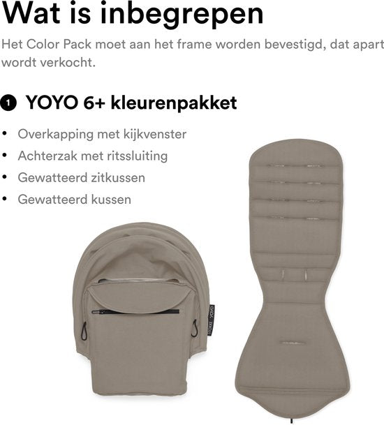 Ensemble de couleurs Stokke YOYO 6+, Taupe - Tissus : coussin d'assise, capote extensible et poche arrière zippée - Pour le châssis YOYO (vendu séparément)