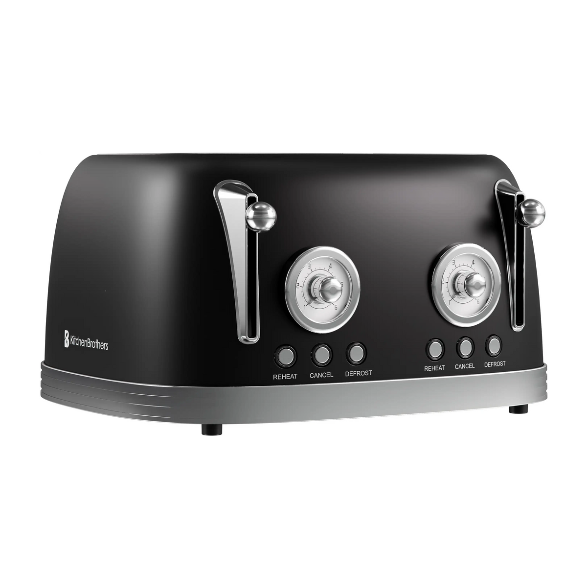 Grille-pain rétro KitchenBrothers à 4 fentes – Noir mat – 6 niveaux de brunissage