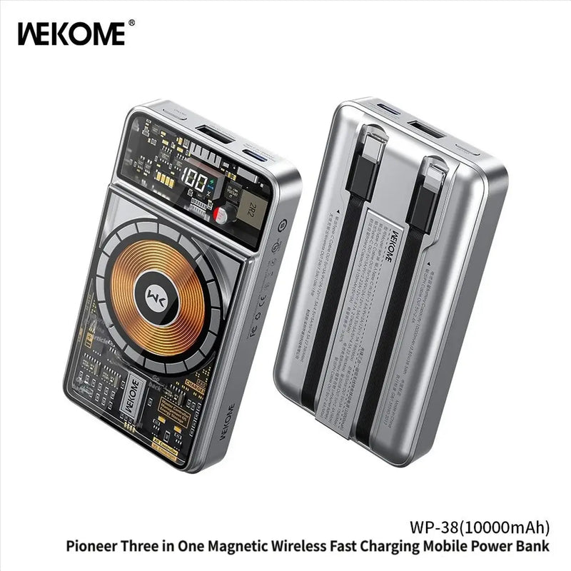 WEKOME Pioneer 10 000 mAh, batterie externe magnétique trois-en-un WP-38, compatible avec les téléphones Apple, Huawei, Samsung et Xiaomi