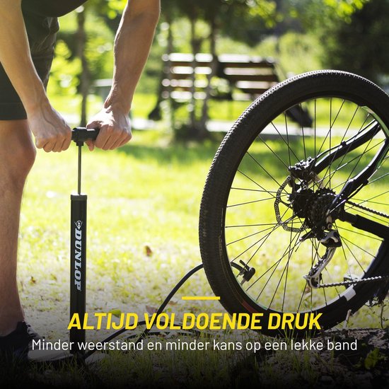 Pompe à vélo Dunlop avec manomètre et jeu d'adaptateurs de valve - Pompe sur pied 180 PSI - Compatible avec les valves Presta, Dunlop et Schrader - Raccords adaptateurs pour vélo, voiture et ballon - Boîte de rangement incluse