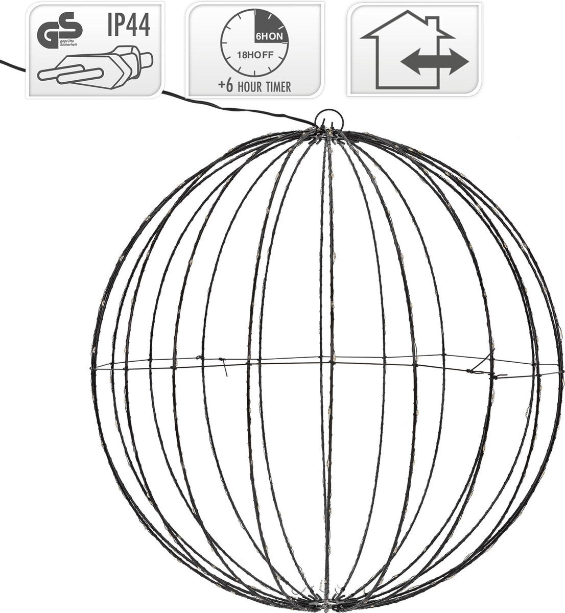Lumières de Noël - Globe lumineux 60cm - Minuterie INCL en métal - Lumière chaude