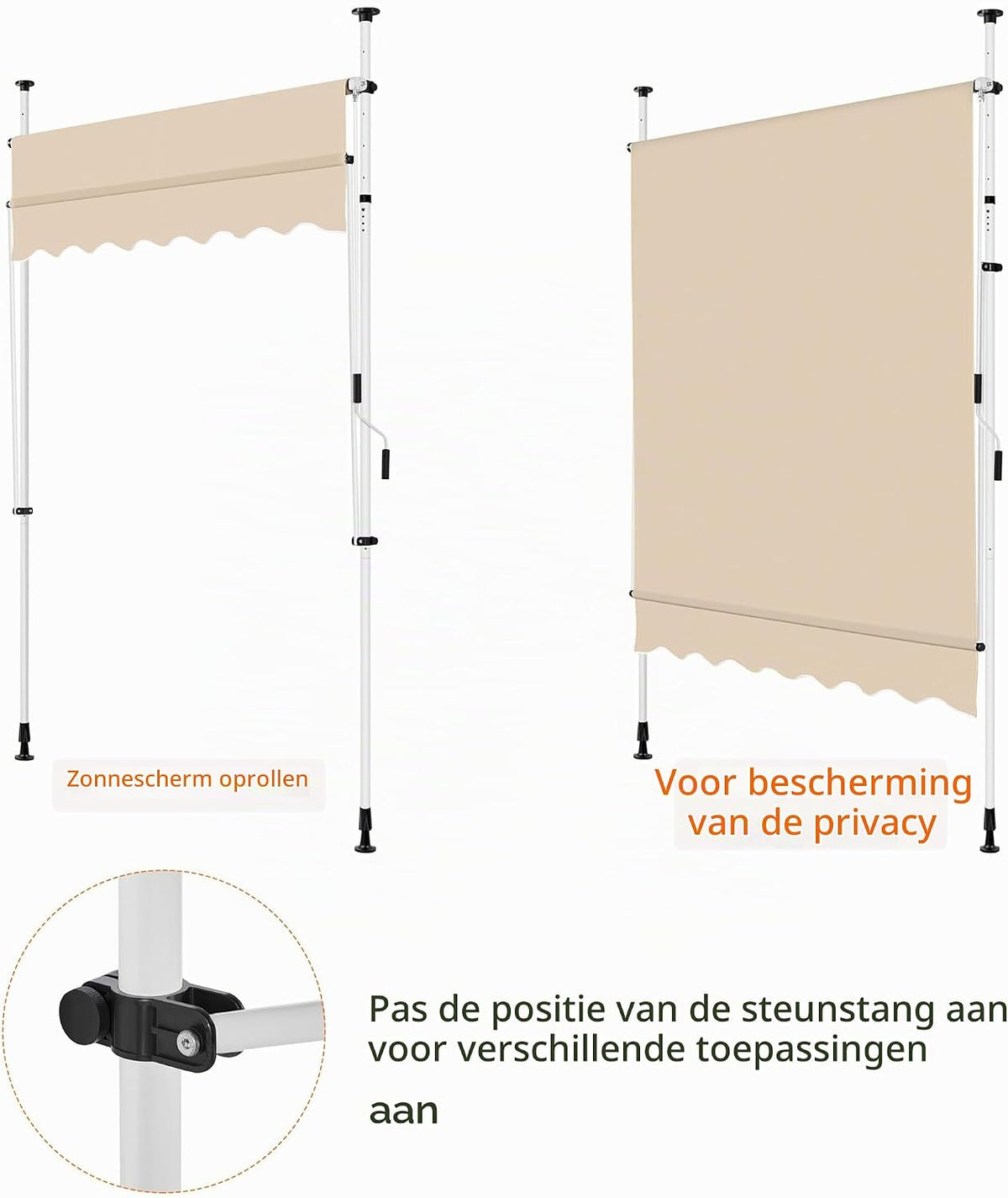 Store à pince Yaheetech 250 × 180 cm – réglable en hauteur, avec manivelle, beige