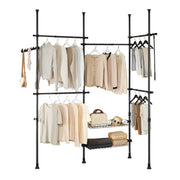 SoBuy Porte-vêtements télescopique KLS04-II-SCH - 209-311 × 200-295 cm - Noir - Penderie ouverte réglable avec barres et étagères