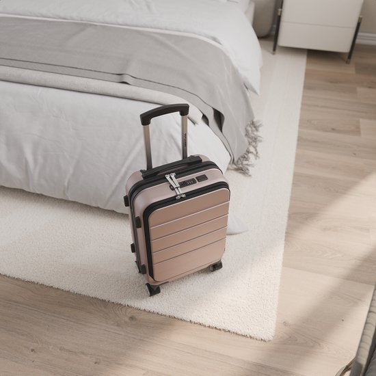 Valise TRVLMORE - 54 x 37 x 23 cm - Avec poche avant - 44 L - Serrure TSA - 4 roulettes - Or rose