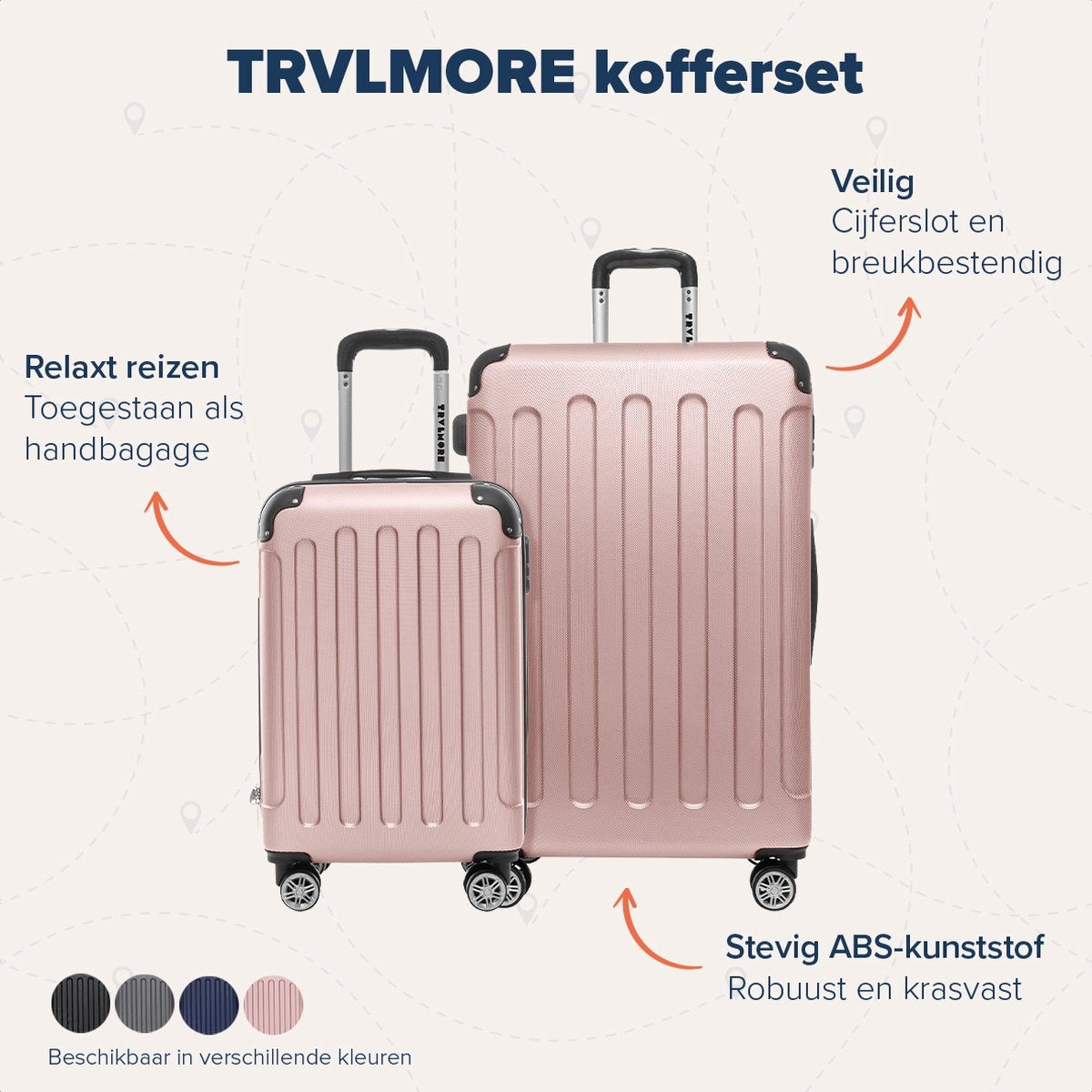 TRVLMORE Set de valises - 2 pièces - 38L (bagage à main) + 110L - Rose Gold