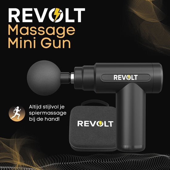 Revolt - Mini pistolet de massage - 5 accessoires inclus - Adaptateur inclus - 6 réglages de vitesse - Récupération et relaxation musculaire