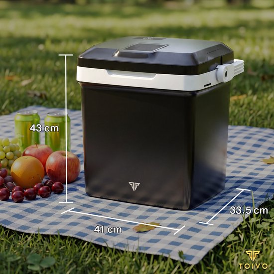 Glacière électrique Toivo - 26 litres - 12 V et 230 volts - Voiture - Réfrigérateur de camping - Refroidissement et chauffage - Glacière - Noir