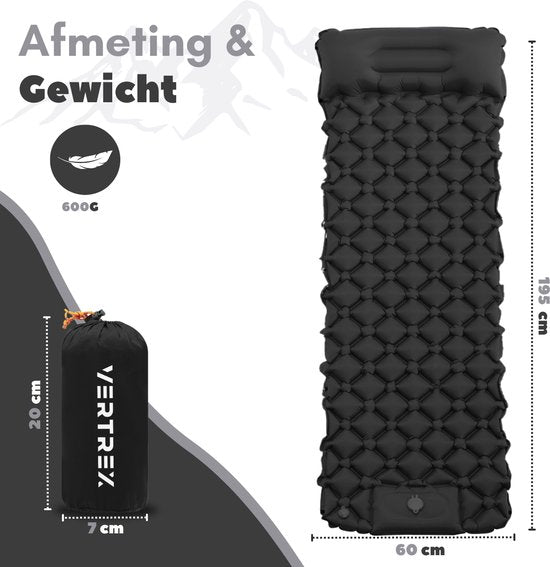 Vertrex Inflate-X1 Matelas de couchage avec pompe intégrée - Airbed - 1 personne - Night Black