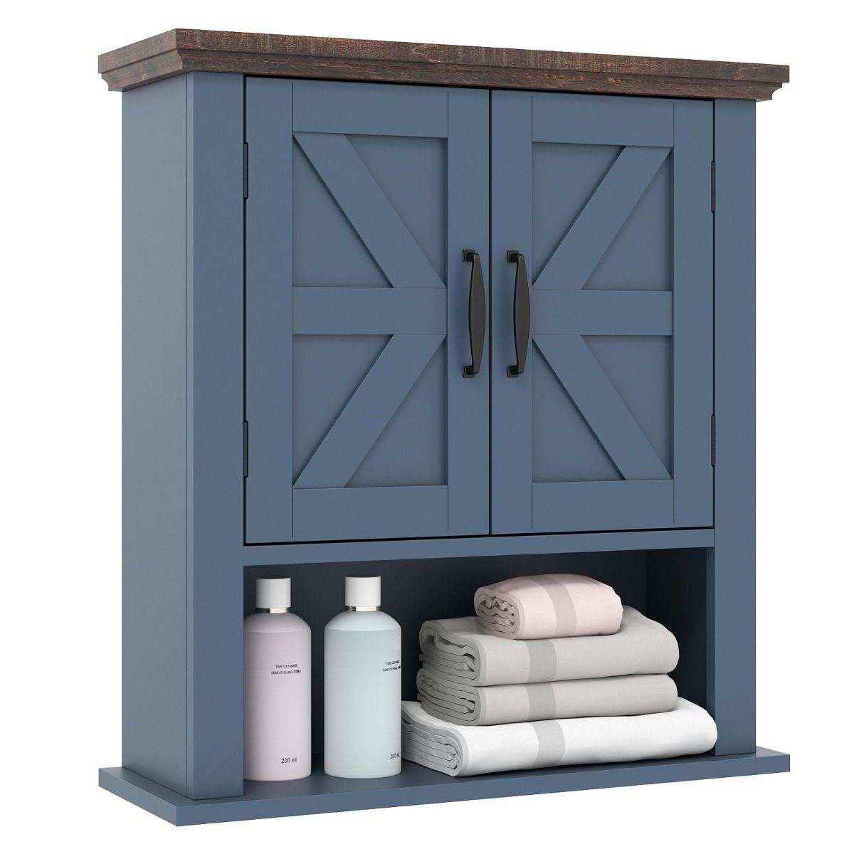 Armoire murale Coast en bois - étagères réglables - portes et compartiment de rangement ouvert - bleu marine 55 x 19 x 60 cm