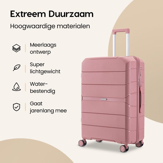 SKYCASES Urban Adventurer - Valise de voyage moyenne - Verrouillage par numéro - 44x27x66cm - 78L - Valise de voyage avec verrouillage de valise - Roues pivotantes - Rose V2