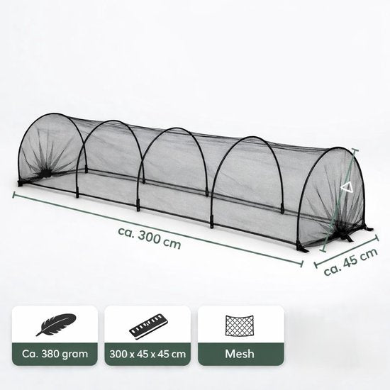 Ceruzo Tunnel de reproduction 3m - Filet anti-insectes - Pliable - Protection des plantes