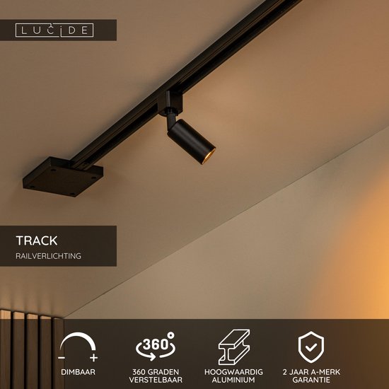 Lucide TRACK RITMO Railspot - Système de rails monophasé / Éclairage sur rail - 1xGU10-MR11 - Noir (extension)