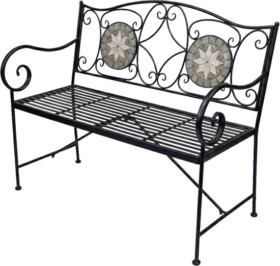 Banc de jardin AXI Margot Mozaïek Ster – Gris/marron – Banc de jardin en métal – 107 x 54 x 92 cm – Banc de jardin pour 2 personnes – Aspect mosaïque – Incrusté de carreaux de céramique – Pour le jardin, la terrasse et le balcon