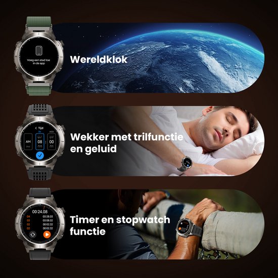 Maoo FORGE - GPS Smartwatch Homme - Ecran AMOLED 1,43" - 3 bracelets - GPS (5 satellites) - Fonction cloche - Batterie 730mAh (longue durée de vie) - 170+ modes sport - Fréquence cardiaque, pression artérielle, SpO2, podomètre - Boussole, Lampe de poche -