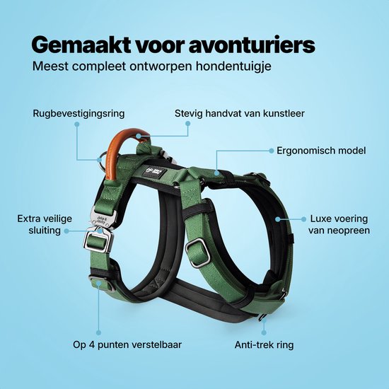 Harnais Jake and Jacky Dog Medium - Harnais Anti-Traction - Harnais Y pour chien - Harnais pour chien - Vert - Taille M