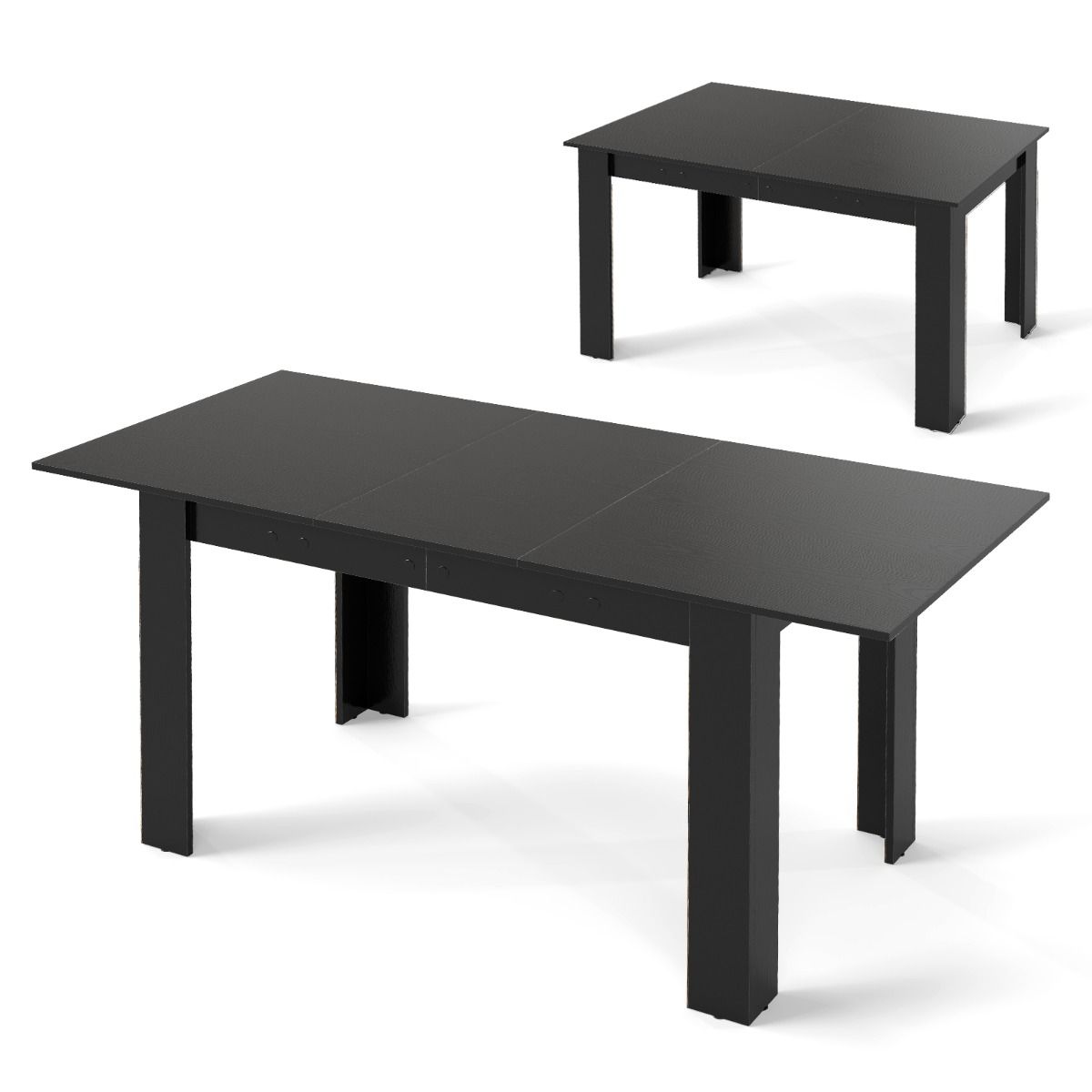 Table à manger extensible Coast - Plateau réglable - Pieds en L - Noir - 158 x 70 x 76 cm