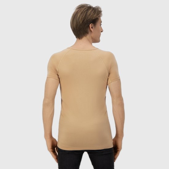 tshirt anti transpiration - Fibershirts® - Coussinets d'aisselles cousus - Maillot de corps - beige - Col en V - Hommes - Taille L
