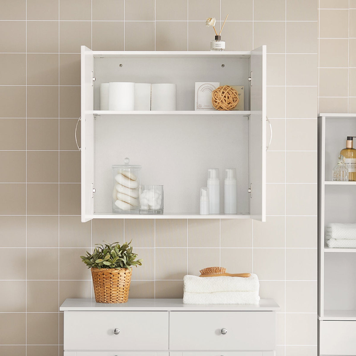 Armoire murale - SoBuy - 2 portes - 60x60x30 cm - Blanc - Etagère réglable