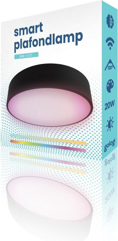 Gologi Smart Ceiling Lamp Black - Plafonniers - LED RGB - Industriel - Plafonnier - Chambre à coucher et salon - Plafonnier noir - 30cm