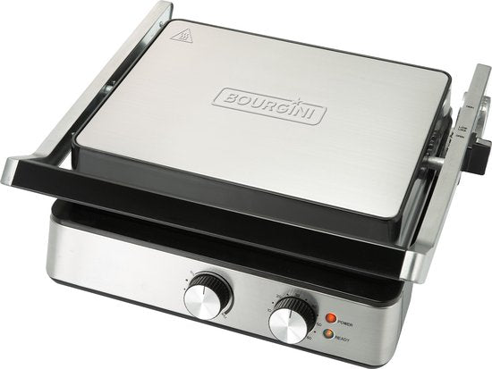 Bourgini - Grille de contact 29cm x 23cm - Appareil à griller Grille à panini et fer à toasti - Revêtement céramique sans PFAS - Grille de contact en acier inoxydable