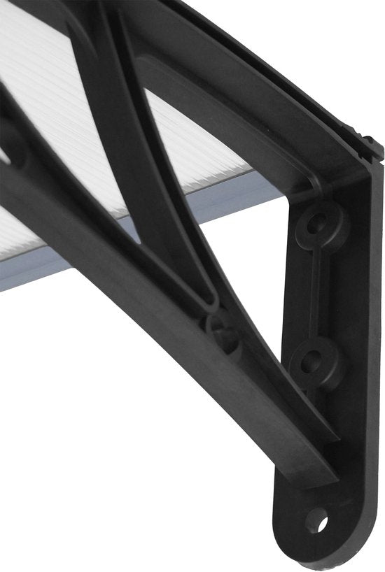 AXI Lux Auvent pour porte et véranda Noir – 128 x 75 x 24 cm – Polycarbonate transparent – Cadre en aluminium – Protection UV – Matériel de montage inclus