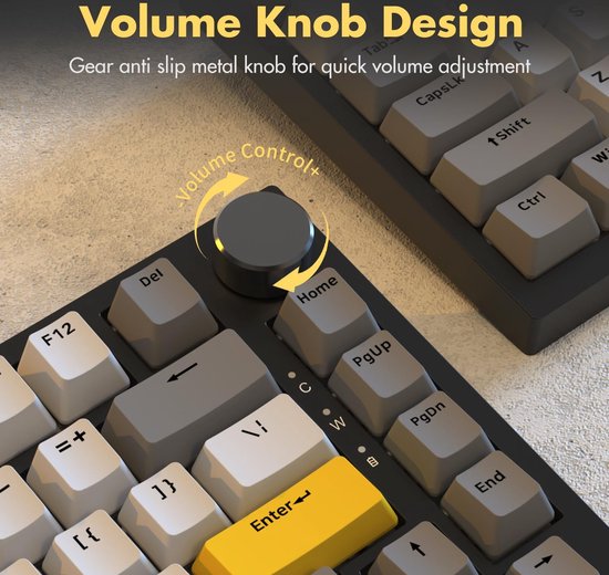 Ajazz AK820 - Clavier gaming RGB filaire à 75 % - Mécanique - Gasket - Hot Swap - Bouton de volume - Claviers QWERTY - 82 touches - Jaune clair de lune