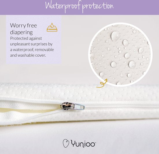 Yunioo - Matelas à langer pliable | Matelas à langer | Matelas universel pour panier à langer, panier mosaïque, landau et lit d'enfant | avec housse ultra-douce, déperlante et amovible | soutient une bonne cause | 79 x 41 x 3 cm