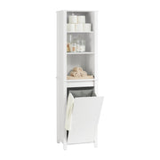 Meuble colonne de salle de bain, SoBuy, Meuble haut, 3 étagères, 1 panier à linge basculant, 45 x 35 x 171 cm, Blanc