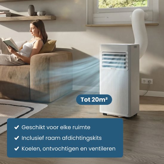 Auronic Mobile Air Conditioner - 7,000 BTU - 3-en-1 - Climatisation avec 2 kits d'étanchéité de fenêtre - Ventilateur - Déshumidificateur - refroidit jusqu'à 20m² - Blanc