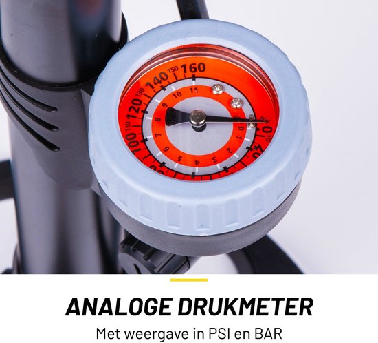Pompe à vélo Dunlop avec manomètre et jeu d'adaptateurs de valve - Pompe sur pied 180 PSI - Compatible avec les valves Presta, Dunlop et Schrader - Raccords adaptateurs pour vélo, voiture et ballon - Boîte de rangement incluse