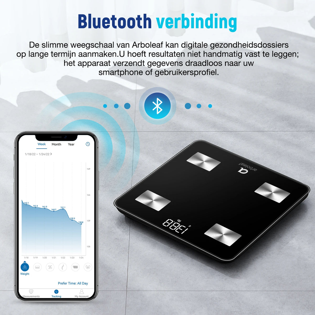 Pèse-personne intelligent Arboleaf CS20N - Bluetooth - 14 mesures corporelles - Analyse de l'IMC et de la masse musculaire - Application - Noir