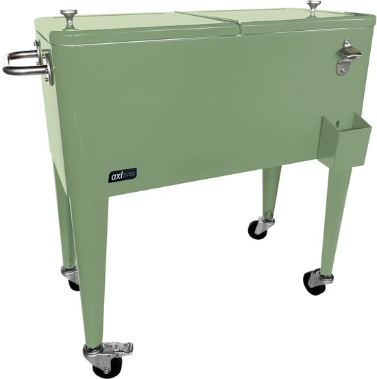 AXI Retro Cooler Vert - Glacière avec couvercle amovible et décapsuleur - Avec 2 roues et un frein - Capacité de 76 L