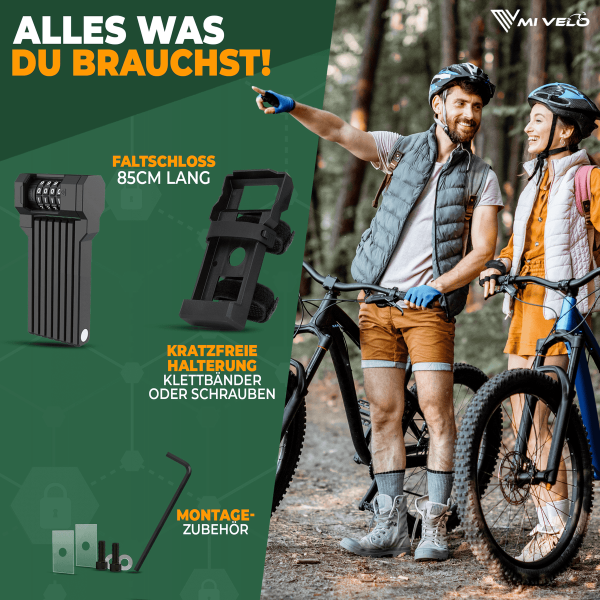 MIVELO - Serrure pliante avec code à combinaison - 85 cm de long - Niveau de sécurité 08/10 - Acier au carbone - Noir