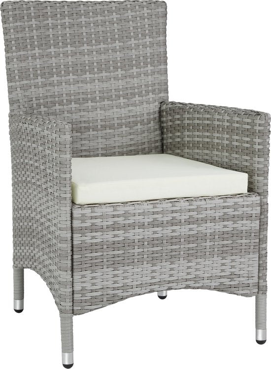 tectake® - set de meubles de jardin en aluminium 8 chaises avec table avec plateau en verre, y compris 2 sets de coussins et housse de protection, meubles de balcon résistants aux intempéries - gris - poly-rattan