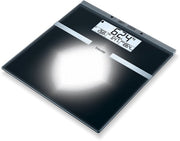 Pèse-personne Beurer BG 21 - Analyse corporelle - IMC/BMR/AMR - Jusqu'à 180 kg - 30 x 31,5 cm - 10 utilisateurs - Grand écran LCD rétroéclairé à 2 lignes - Piles incluses - Garantie de 5 ans