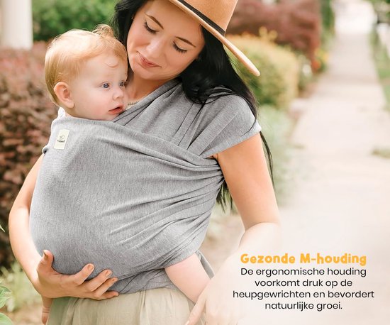 Frummel Baby Sling Grey - Écharpe de portage - Porte-bébé - Écharpe tissée - Bébé 0-36 mois - Nouveau-né