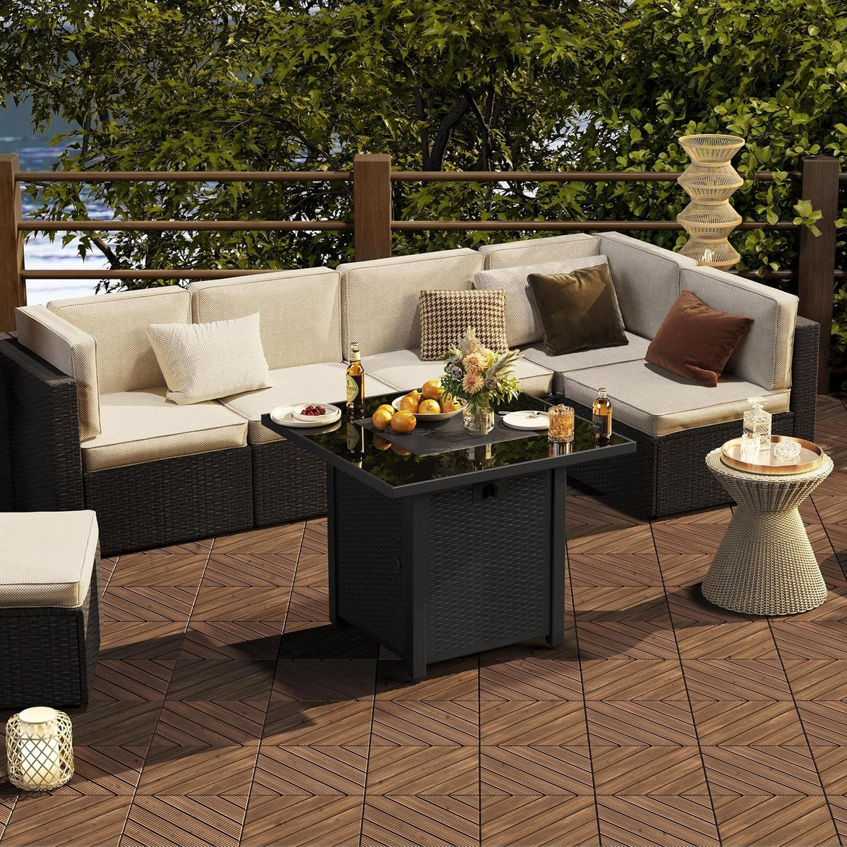Dalles de terrasse en bois Yaheetech - 27 pièces - Motif en diagonale - Marron