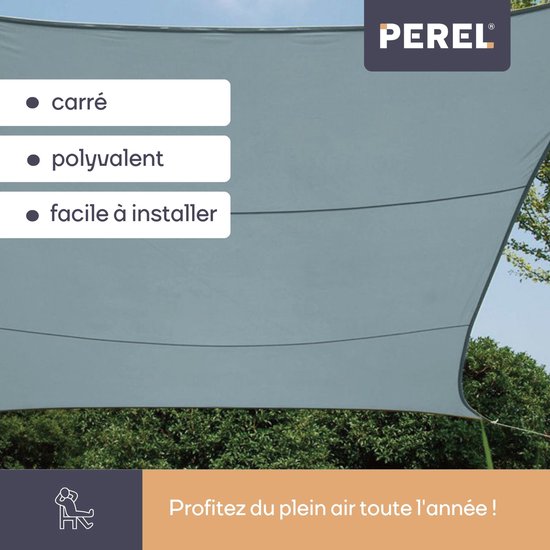 Perel Toile d'ombrage, hydrofuge, 3,6 x 3,6 m, 160 g/m², polyester, carré, gris clair