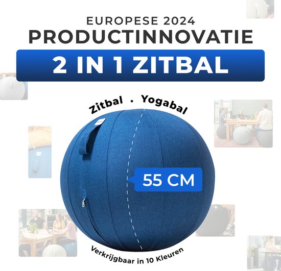 Ballon de siège Backerz 55 cm - Ballons de siège avec housse en lin - Chaise de bureau ergonomique pour le bureau et la maison - Ballon de yoga de luxe - Bleu foncé