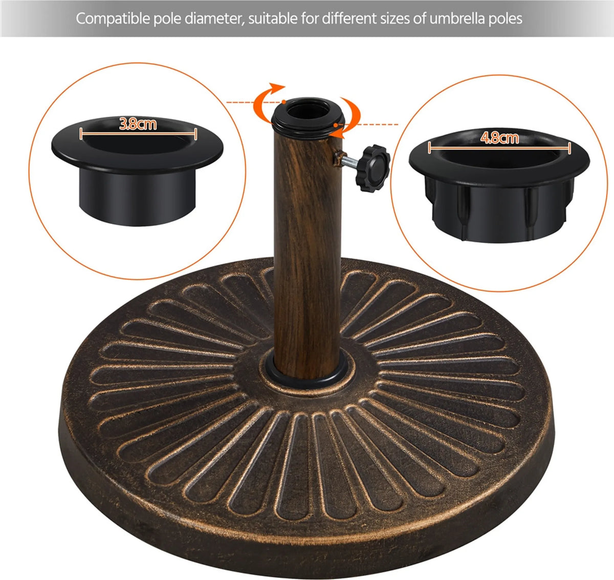 Yaheetech Pied de parasol rond 10 kg - Pour mâts de parasol de Ø 38/48 mm - 44,5 x 44,5 x 32 cm - Bronze