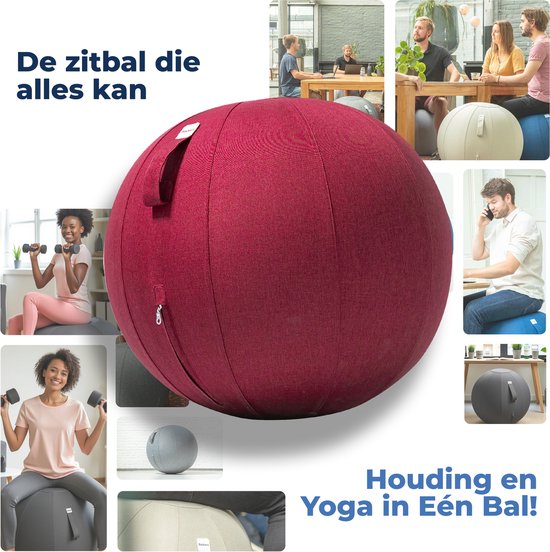 Ballon de siège Backerz 65 cm - Ballons de siège avec housse en lin - Chaise de bureau ergonomique pour le bureau et la maison - Ballon de yoga de luxe - Rouge
