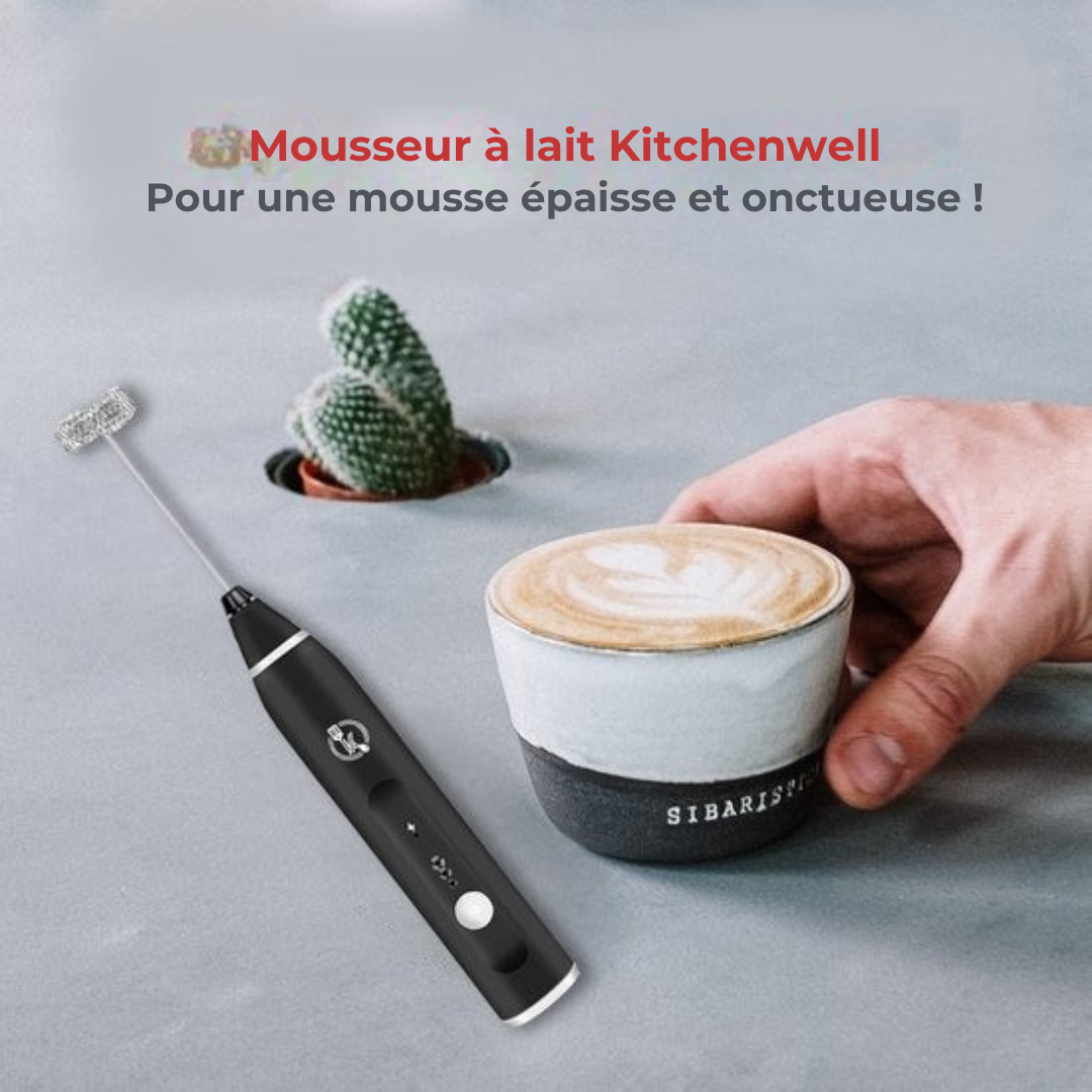 Kitchenwell Mousseur à lait électrique - Mousseur à lait manuel - Mousseur à lait - 3 vitesses - Noir